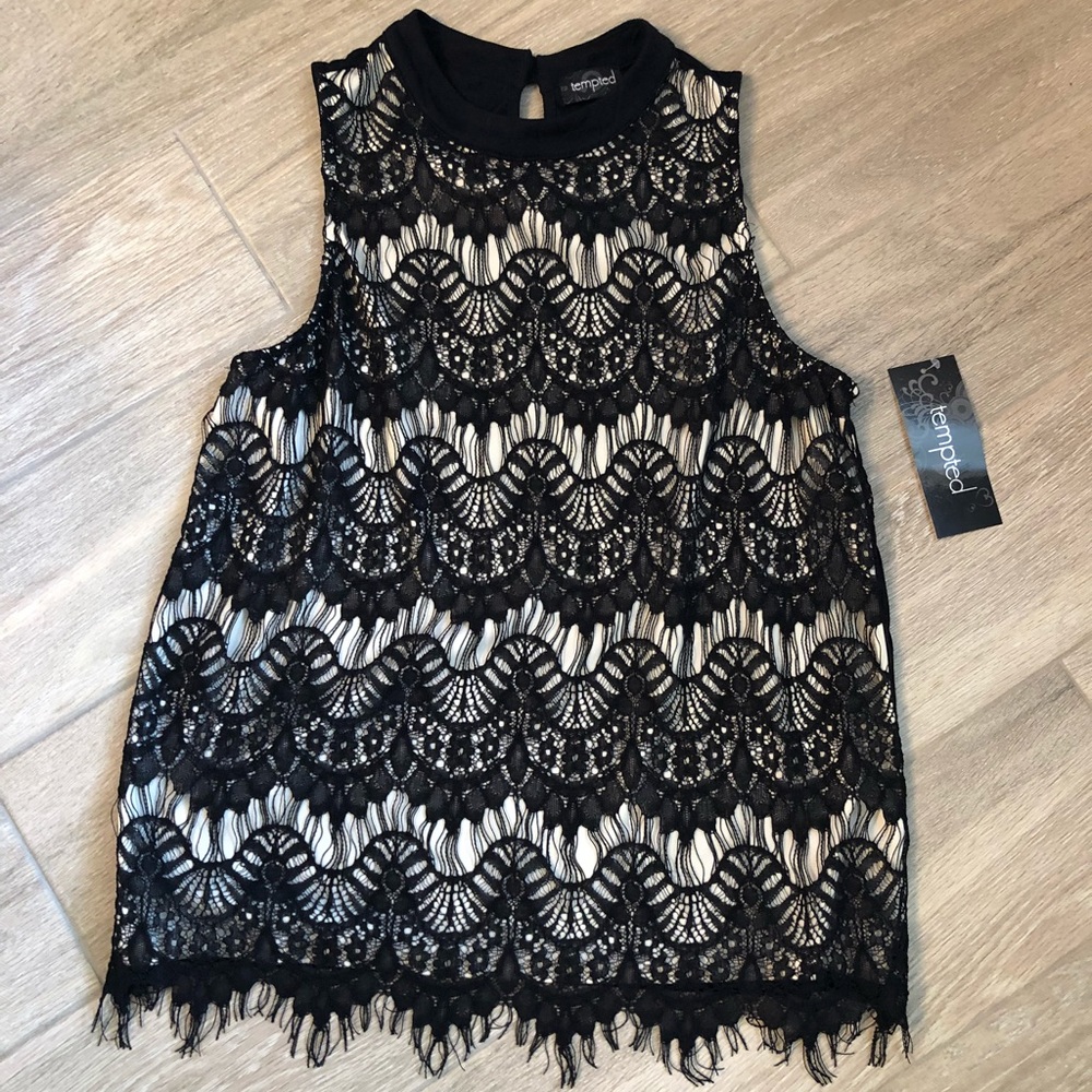 Black lace and fringe top